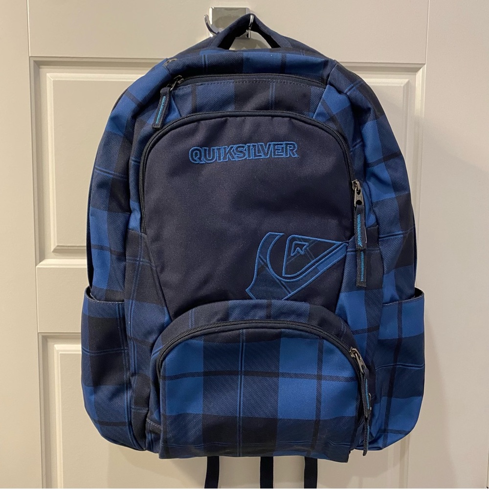 2/$18 Quicksilver Blue and Black Backpack Plaid Pattern